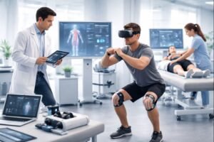 Advanced physiotherapy session using modern rehabilitation technology for movement recovery and performance care.